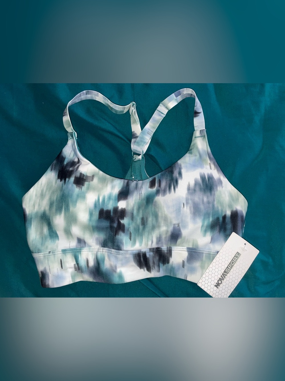 Fashion Nova Teal Multi Watercolor Print Sports Bra